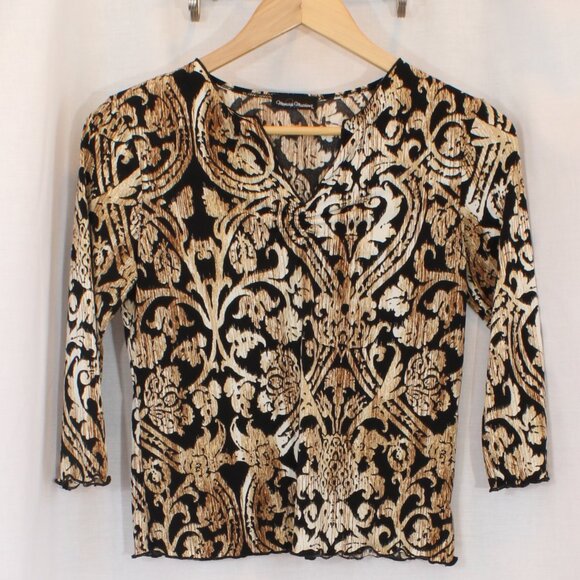 Meredith Matthews Petite Three-Quarters Length Sleeve Black and Gold Top - Picture 5 of 7